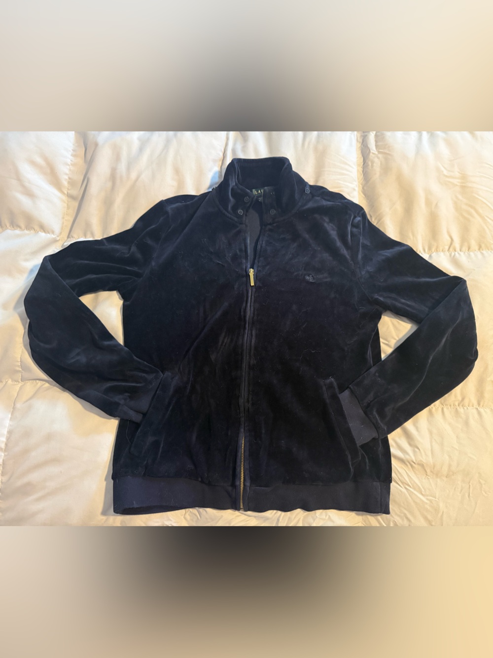 Women’s Navy Velvet Zip-Up Jacket